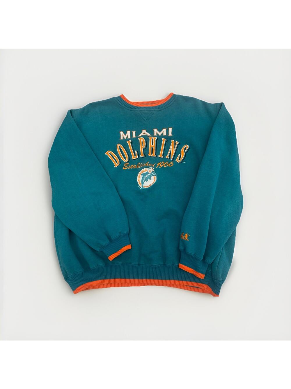 VTG Miami Dolphins Sweatshirt Embroidered Logo Athletic Size XL 90s Teal GUC